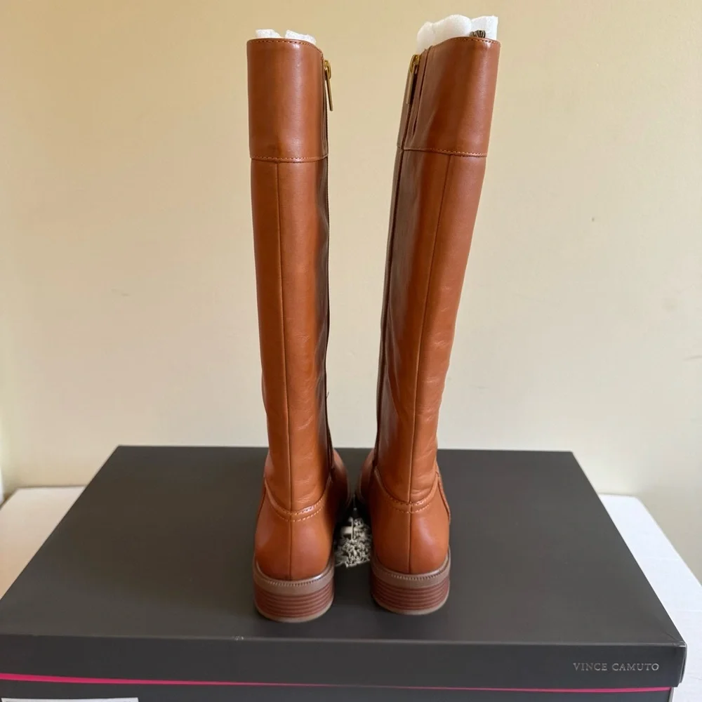 Vince Camuto Boots ANDALIAN Wide Calf Leather Riding Golden Walnut NEW